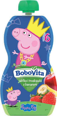 BoboVita Peppa Mus jabłko i truskawki z bananem po 6 miesiącu ZESTAW 6x100 g