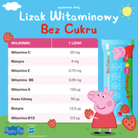 Lizaki witaminowe Świnka Peppa BEZ CUKRU smak truskawkowy 1 sztuka