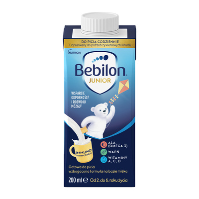 Bebilon JUNIOR gotowa do picia wzbogacona formuła na bazie mleka od 2. do 6. roku życia 200 ml