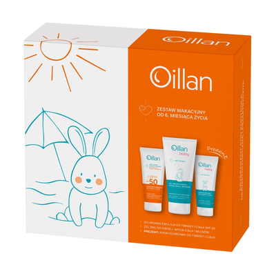 Zestaw wakacyjny Oillan Ochronna emulsja z filtrem SPF50 100ml + Żel 3w1 do mycia 200ml + Krem 75ml