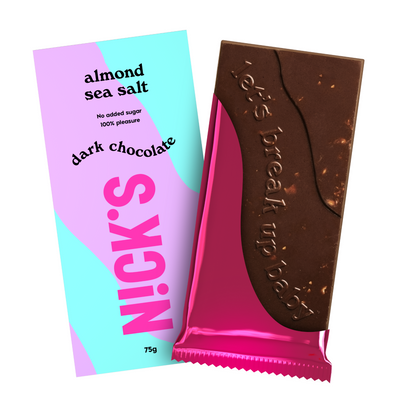 NICK'S gorzka czekolada z migdałami i solą morską bez cukru 75 g