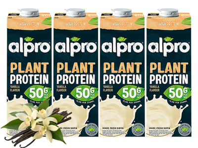 Alpro Napój sojowy o smaku waniliowym proteinowy wysokobiałkowy ZESTAW 4 x 1 L