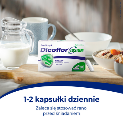 Dicoflor Ibsium dla dzieci dorosłych probiotyk jelito drażliwe 20 kapsułek 2 + 1 GRATIS + podkładka 5 w 1 GRATIS!