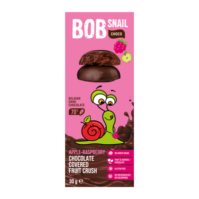 Bob Snail Ciasteczka owocowe Jabłko Malina w Belgijskiej ciemnej czekoladzie 30 g