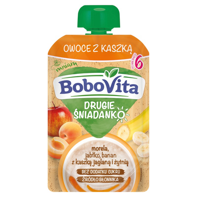 BoboVita Drugie Śniadanko Mus morela jabłko banan z kaszką jaglaną i żytnią po 6 miesiącu 100 g
