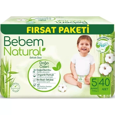 BEBEM NATURAL pieluszki bambusowe 5 JUNIOR BIG PACK 40 sztuk