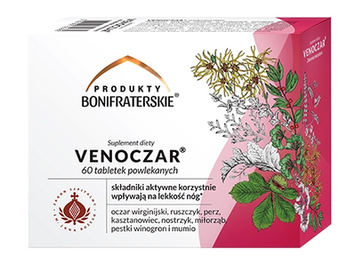 Produkty Bonifraterskie Venoczar suplement na żylaki, pająki 60 tabletek USZKODZONY KARTONIK
