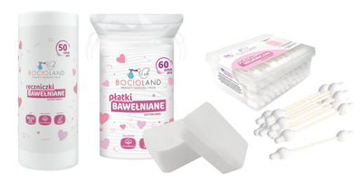 Bocioland zestaw higieniczny dla niemowląt: patyczki, płatki, ręczniki 3 sztuki