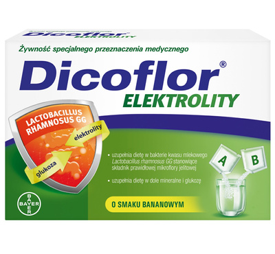 GRATIS Dicoflor elektrolity NAWODNIENIE o smaku bananowym 12 saszetek
