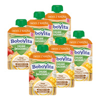 BoboVita Drugie Śniadanko Owoce z kaszką mango banan jogurt po 8 miesiącu ZESTAW 6 x 100 g