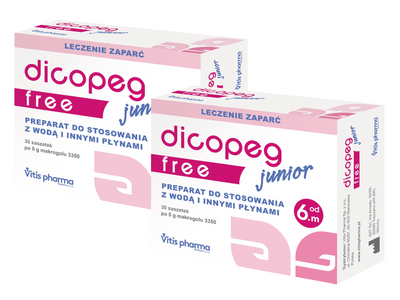 Dicopeg Free Junior ułatwia wypróżnianie DLA DZIECI ZESTAW 2 x 30 saszetek
