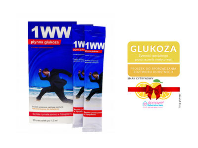 Płynna glukoza 1WW o smaku pomarańczowym 10 saszetek + GLUKOZA W PROSZKU GRATIS!