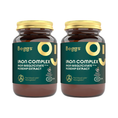 Beggs Iron bisglycinate 20 mg, rosehip extract suplement żelazo i dzika róża 2 x 100 kapsułek