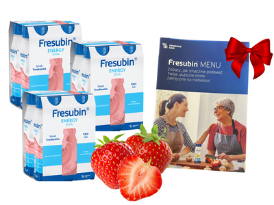 Fresubin® Energy Drink, smak truskawkowy, ZESTAW 12 x 200 ml.  Żywność specjalnego przeznaczenia medycznego. Dieta na Start + MENU GRATIS!