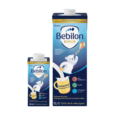 Bebilon JUNIOR gotowa do picia wzbogacona formuła na bazie mleka od 2. do 6. ZESTAW 200 ml + 1L