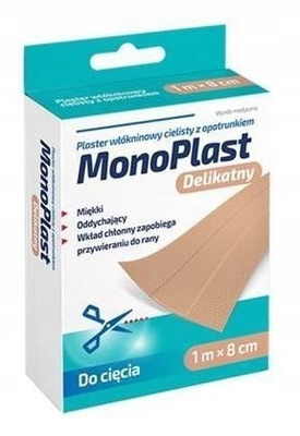 MonoPlast plaster włóknisty cielisty z opatrunkiem DELIKATNY do cięcia 1 m x 8 cm