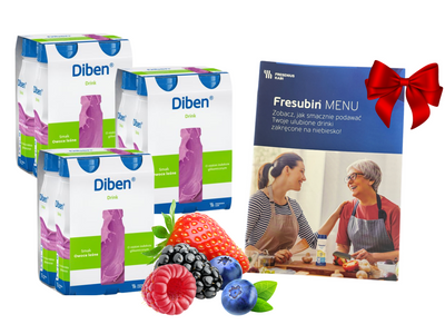 Diben Drink, smak owoce leśne, ZESTAW 12 x 200 ml. Żywność specjalnego przeznaczenia medycznego. Pacjent z cukrzycą, insulinoodpornością + MENU GRATIS!