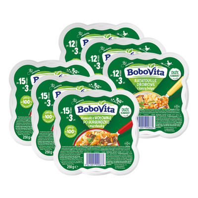 BoboVita Ratatouille drobiowe i Kluseczki z wołowiną po burgundzku ZESTAW 6 x 250 g