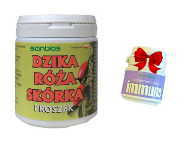 SANBIOS dzika róża skórka mielona 200 g + IMMUNE PRÓBKA GRATIS