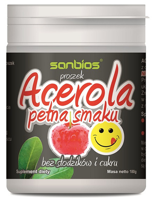 SANBIOS acerola pełna smaku bez słodzika i cukru w proszku 180 g