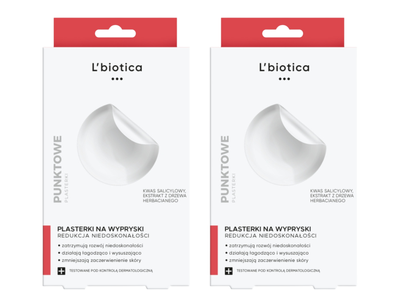 L'BIOTICA punktowe plasterki na wypryski CZYSTA, ZDROWA CERA ZESTAW 2 x 36 sztuk