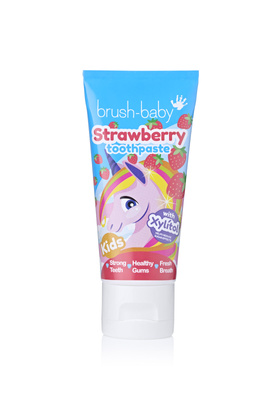 BRUSH-BABY pasta do zębów dla dzieci w wieku 3+ lat z motywem jednorożca o smaku TRUSKAWKOWYM