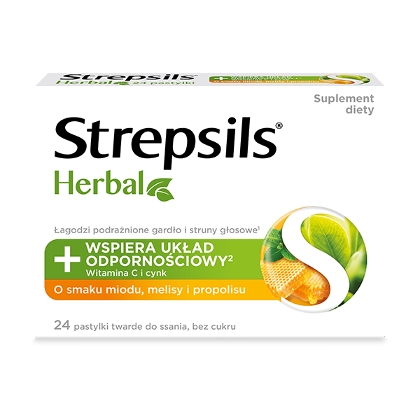 Strepsils Herbal Miod Melisa Propolis 24 Pastylki Ból Gardła Odporność Aptekadzieckapl 5032