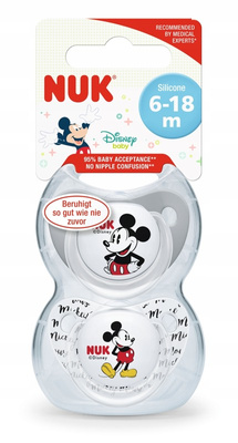 NUK Smoczki silikonowe 6-18 miesięcy MYSZKA MIKI 736205 szary/biały 2szt
