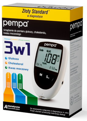 PEMPA 3w1 Urządzenie do pomiaru glukozy, cholesterolu, kwasu moczowego